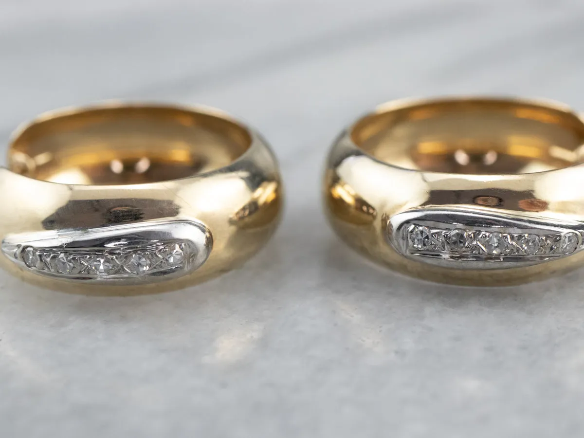 Two Tone Gold Diamond Hoop Earrings