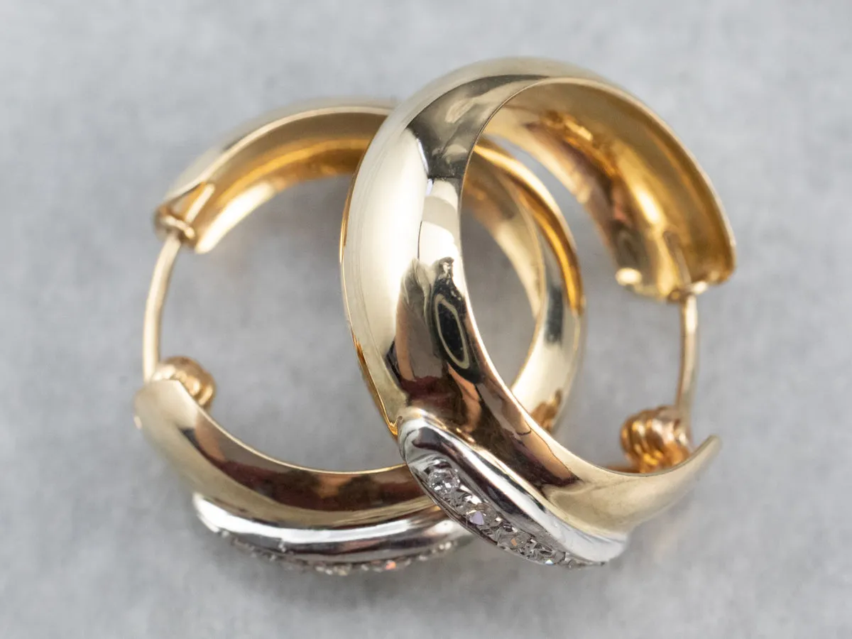 Two Tone Gold Diamond Hoop Earrings
