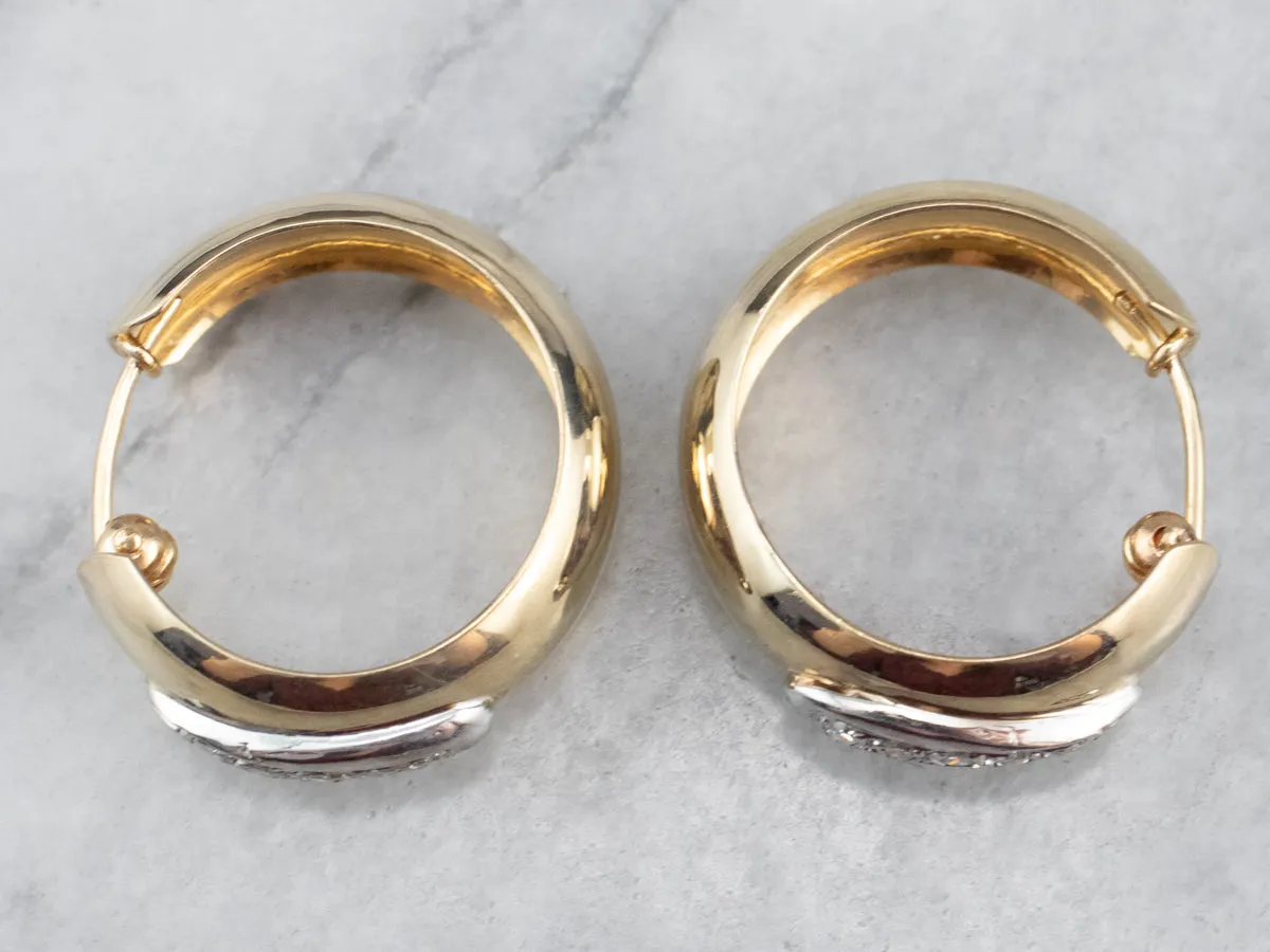 Two Tone Gold Diamond Hoop Earrings