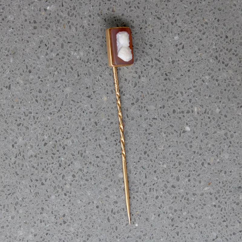 Victorian Hardstone Cameo Bust on Gold Stick Pin