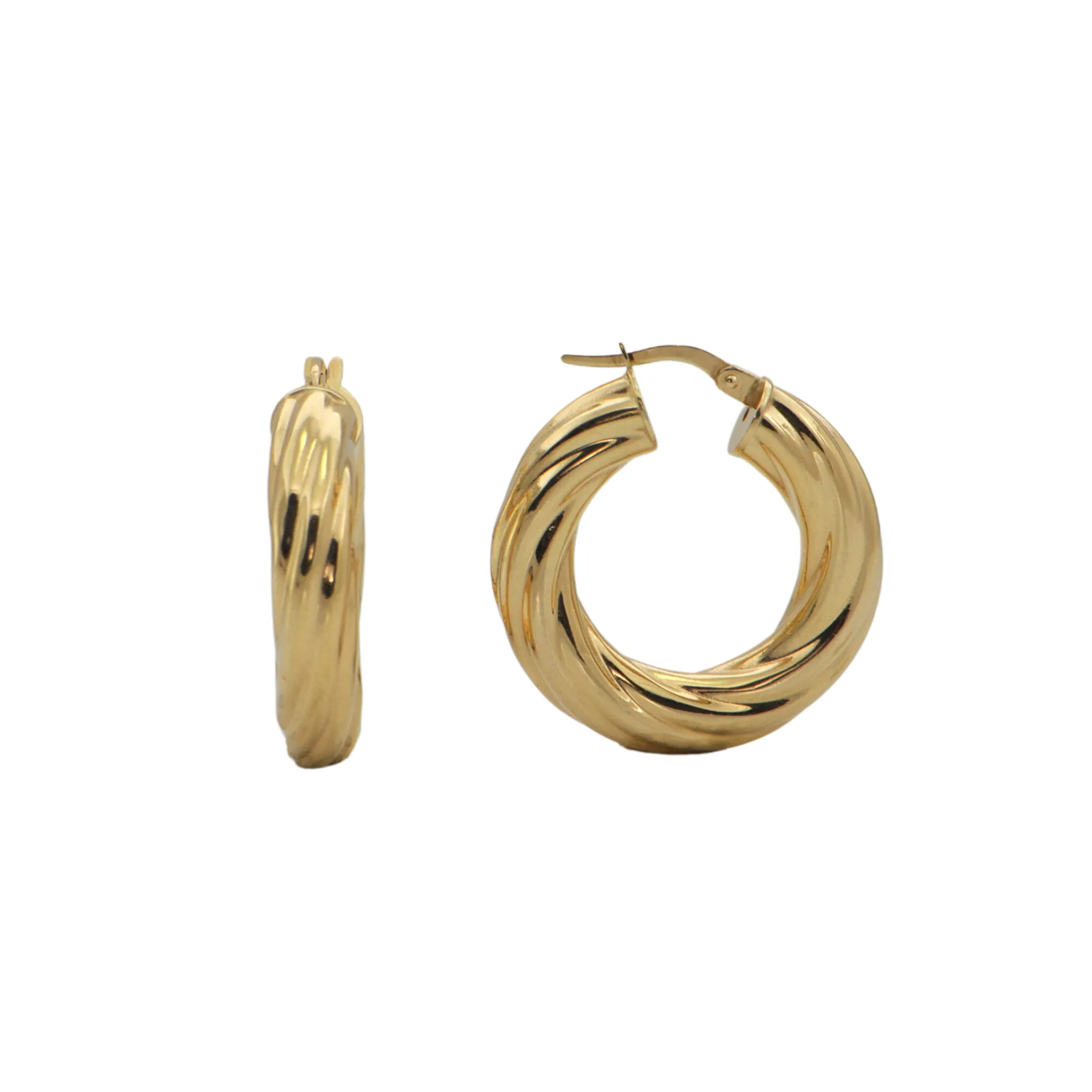 Vintage 18k Gold Twisted Round Hoop Earrings