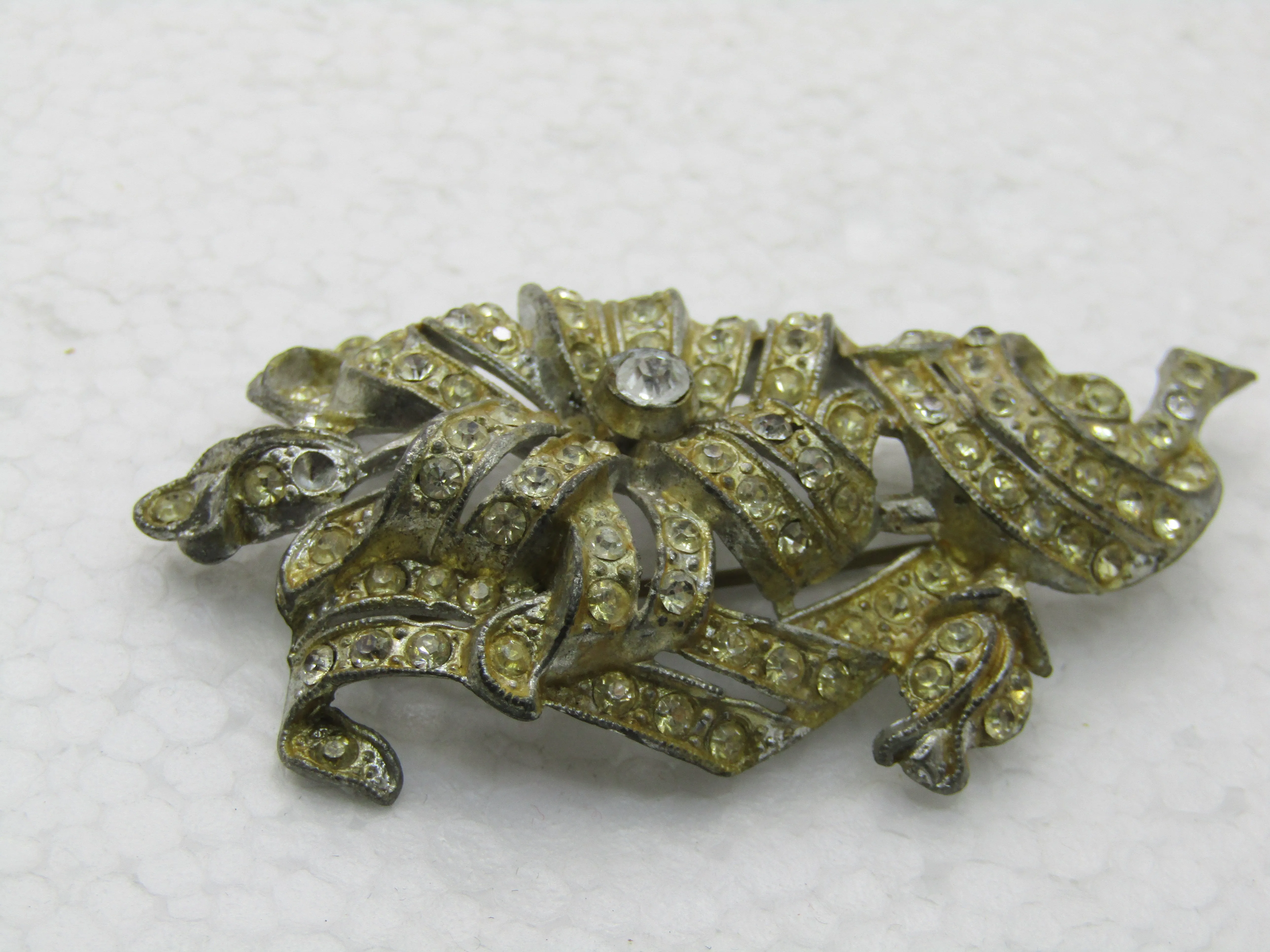 Vintage 1930's Art Deco Rhinestone Brooch, Pot Metal, 3"