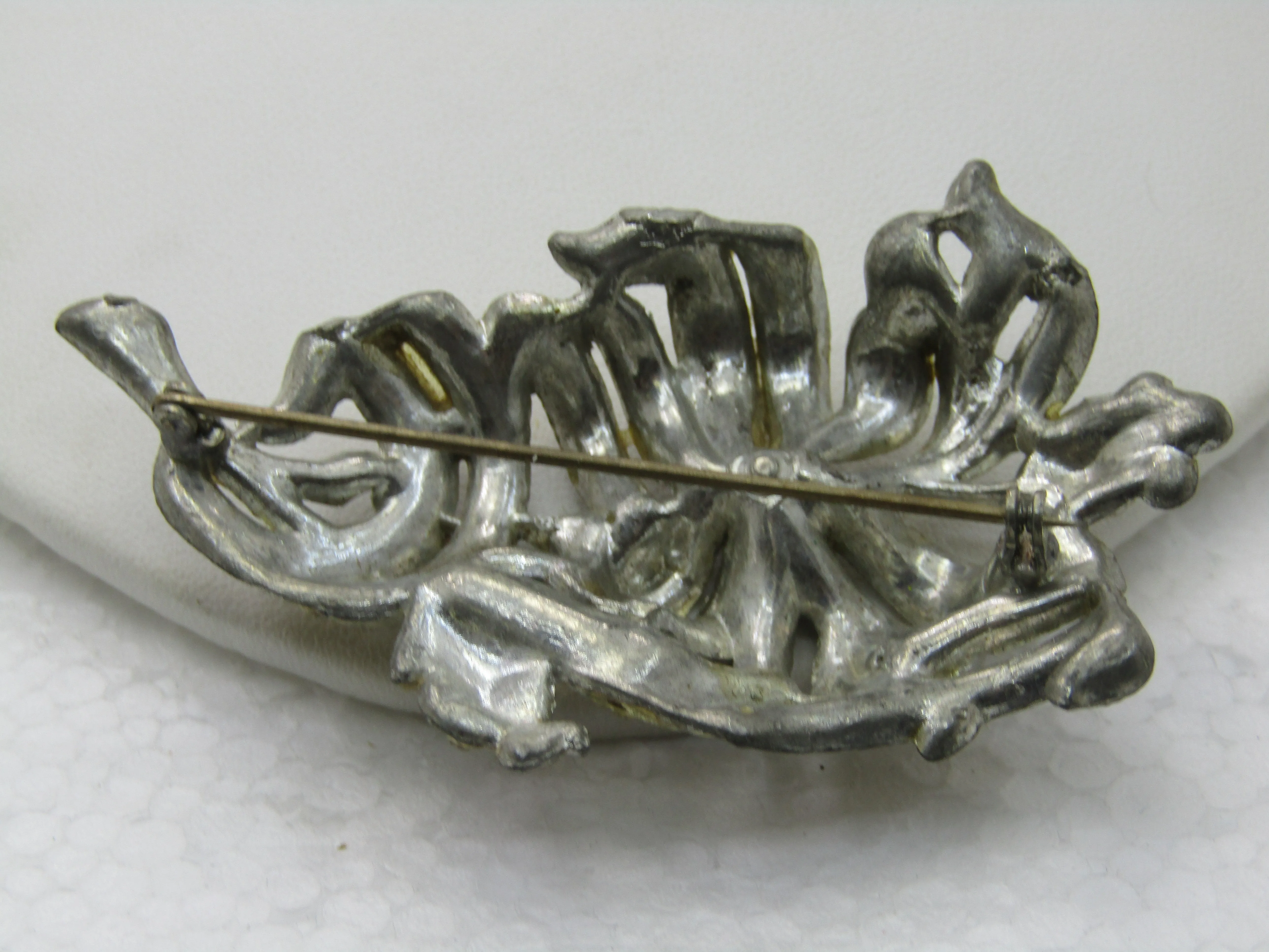 Vintage 1930's Art Deco Rhinestone Brooch, Pot Metal, 3"