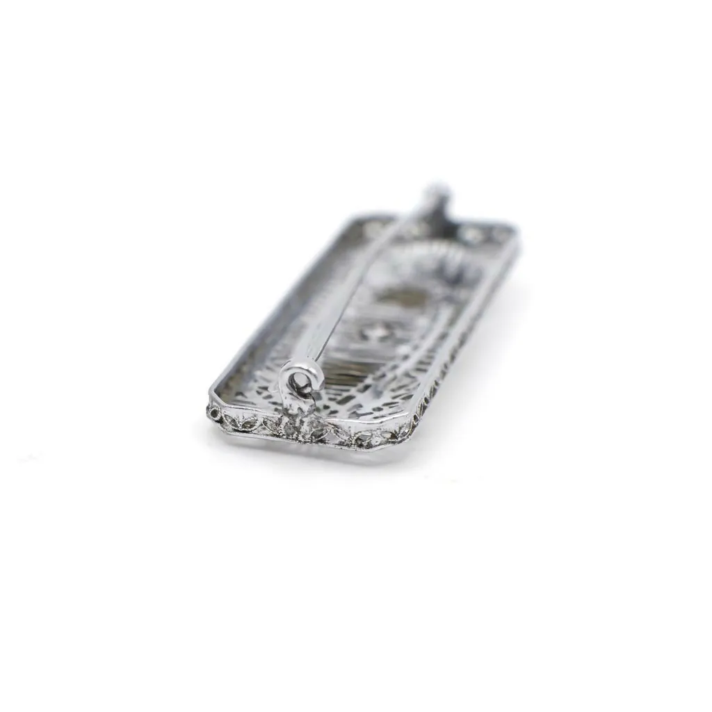 Vintage 1930s May and Malone Rhinestone and Silver Tone Filigree Bar Pin