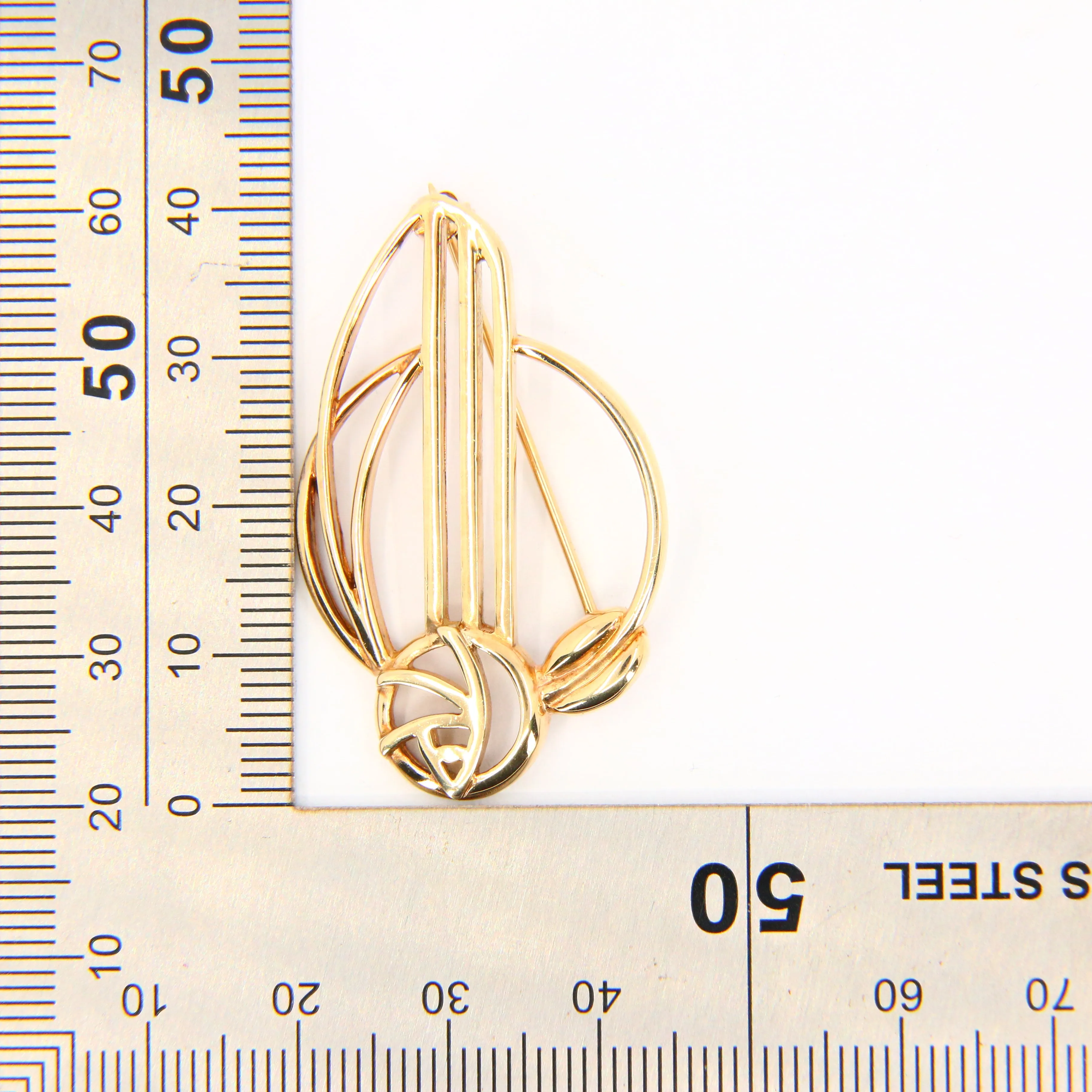 Vintage 9ct Charles Rennie Mackintosh Gold Brooch Hallmarked Yellow Gold Boxed