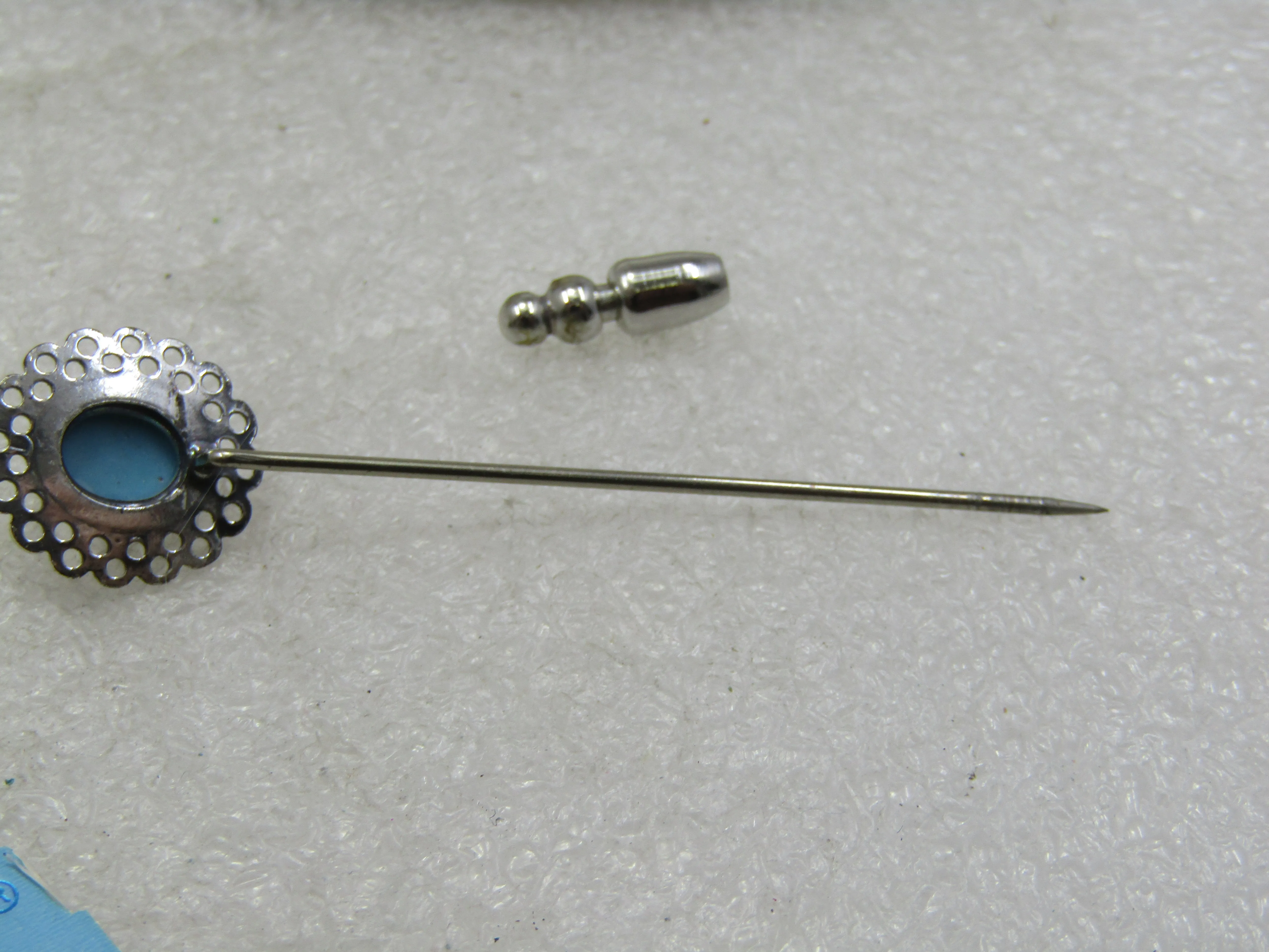 Vintage Beau Sterling Simulated Turquoise Stick Pin, 1960's 2.5"