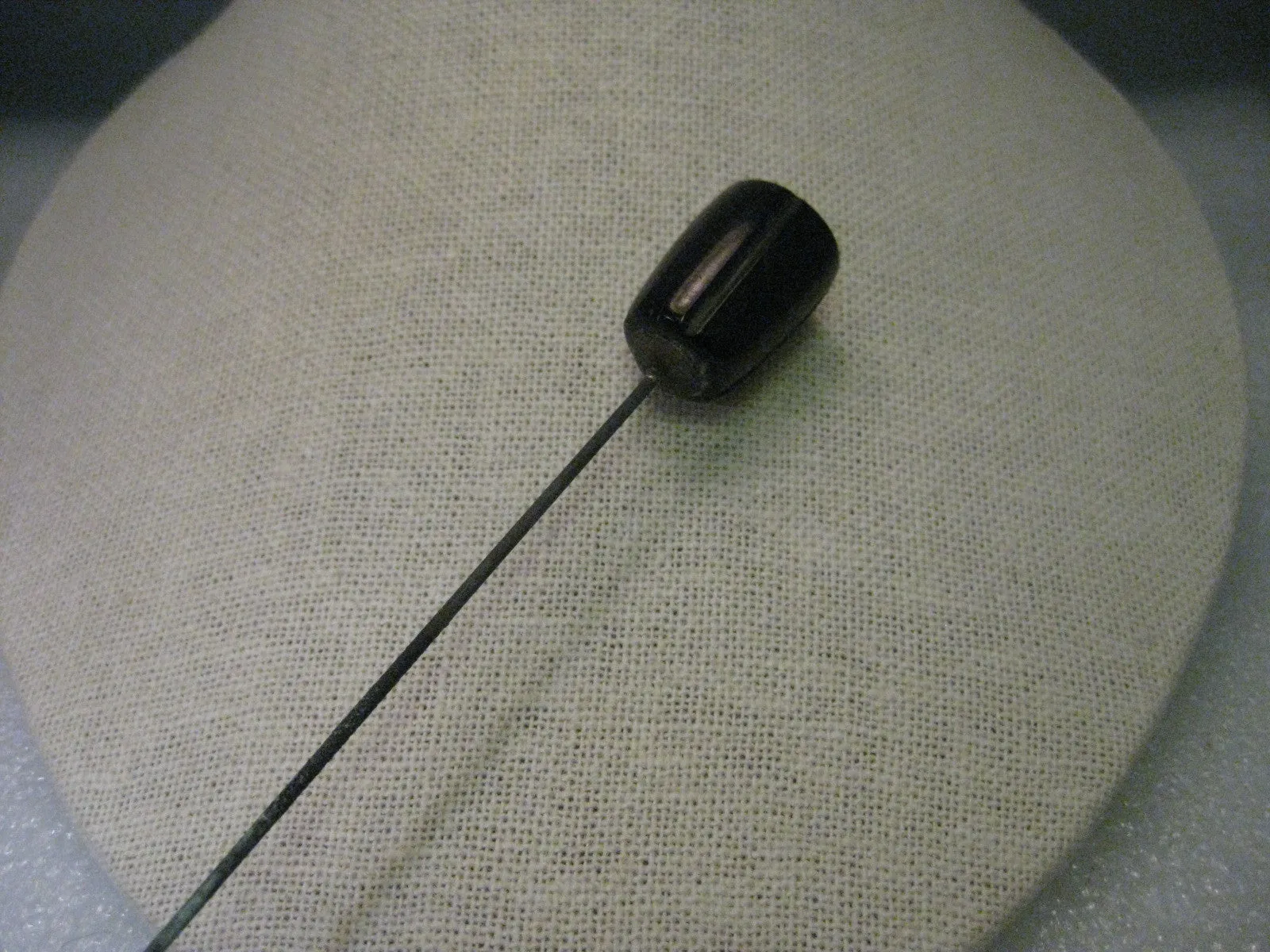 Vintage Edwardian/Art Deco Bakelite Stick Pin With Pyrite, Round, Notched  Black Bakelite Top, 7" Long