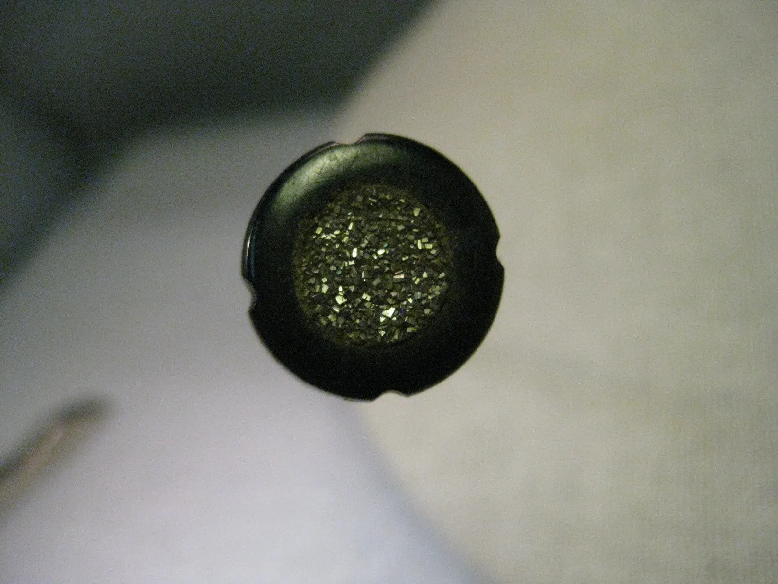 Vintage Edwardian/Art Deco Bakelite Stick Pin With Pyrite, Round, Notched  Black Bakelite Top, 7" Long