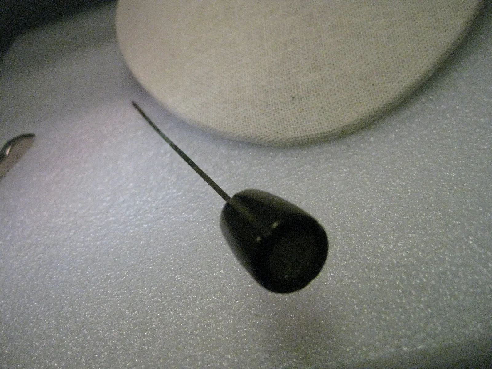 Vintage Edwardian/Art Deco Bakelite Stick Pin With Pyrite, Round, Notched  Black Bakelite Top, 7" Long