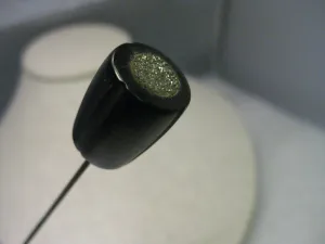 Vintage Edwardian/Art Deco Bakelite Stick Pin With Pyrite, Round, Notched  Black Bakelite Top, 7" Long