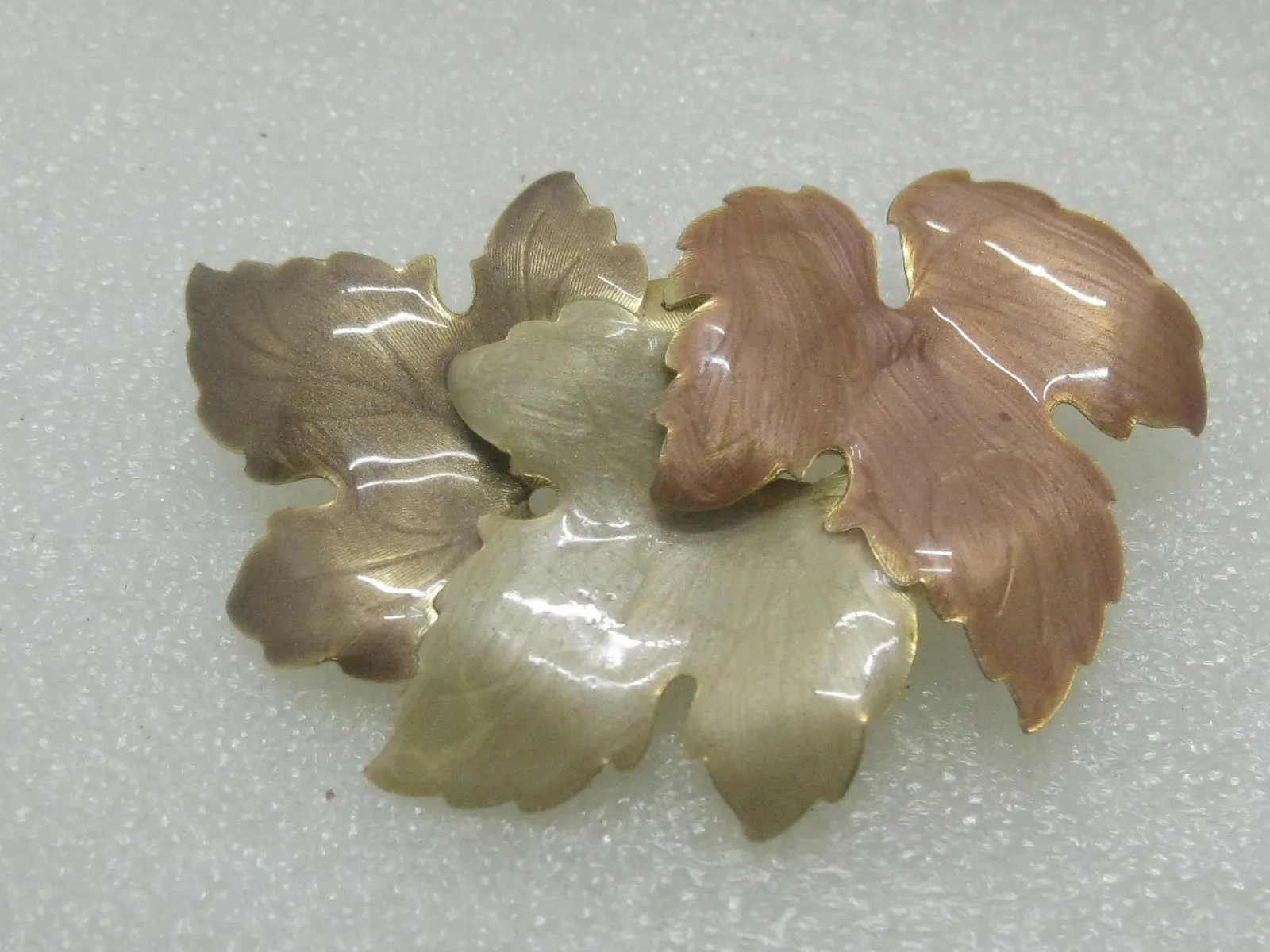 Vintage Enameled Fall Leaves Brooch 3", Gold Tone, 1960's-1970's