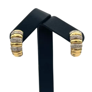 Vintage Italian 18k Yellow and White Gold Diamond Shrimp Style Earrings - Clip on