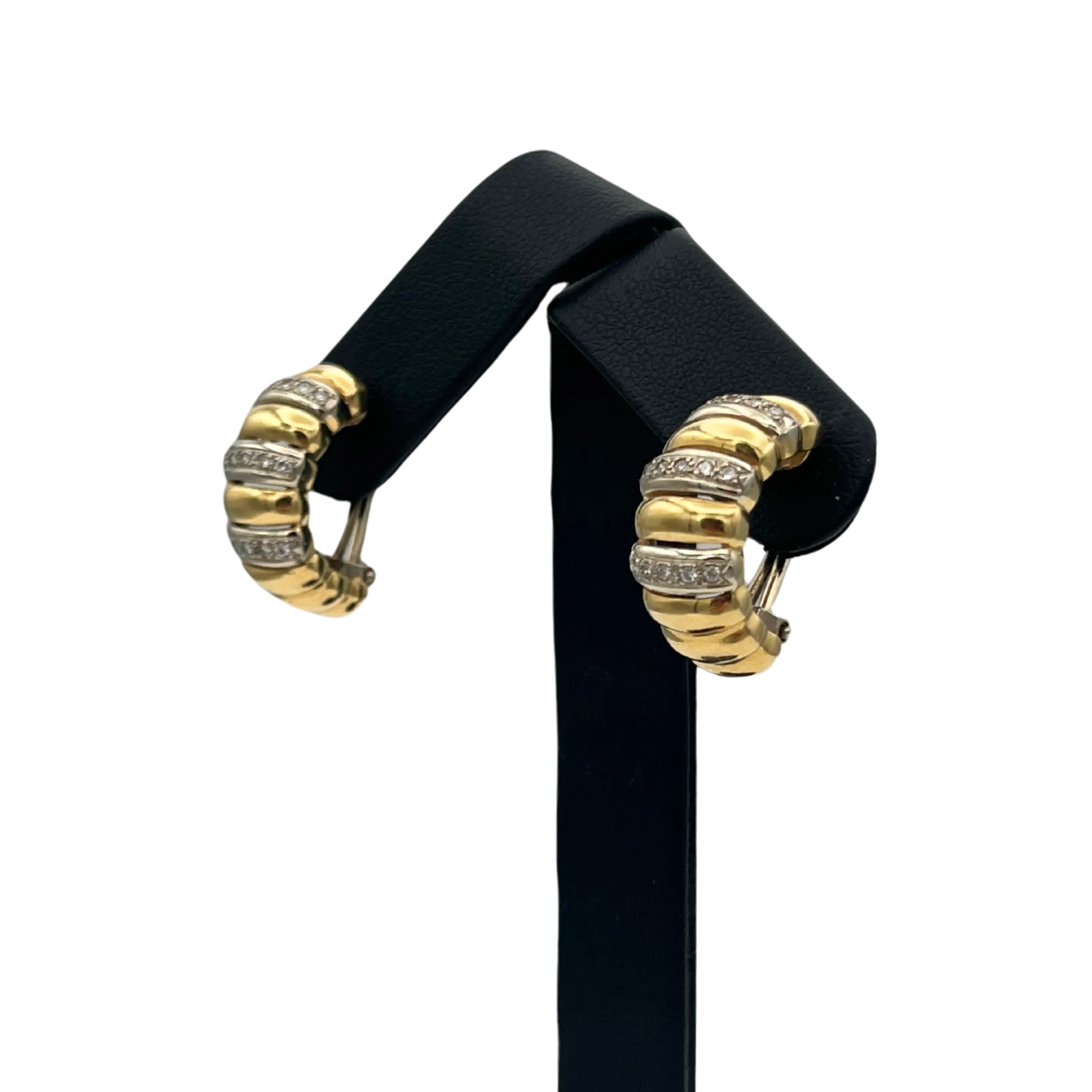 Vintage Italian 18k Yellow and White Gold Diamond Shrimp Style Earrings - Clip on