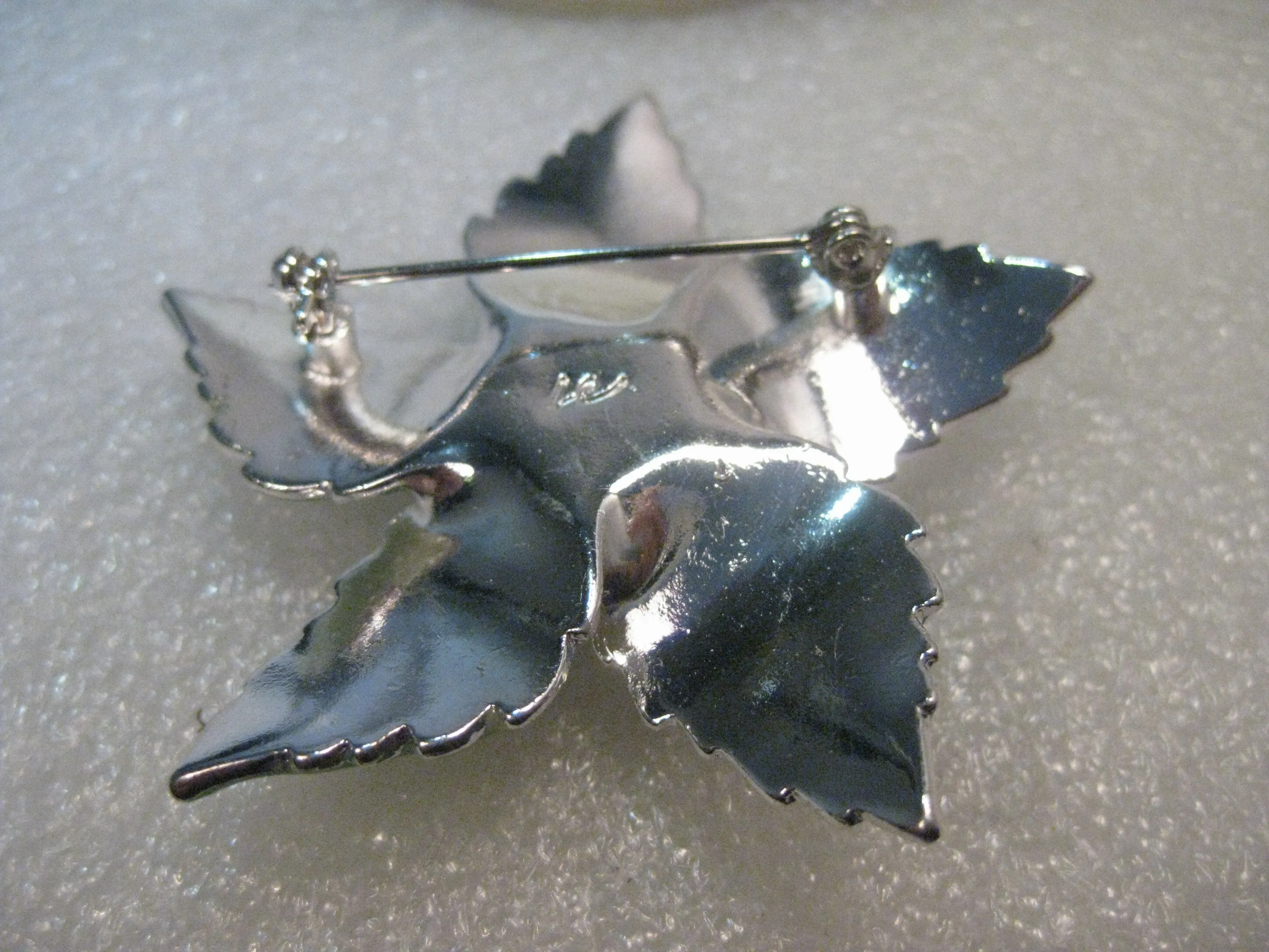 Vintage Liz Claiborne Green Enameled Floral Brooch, 2.25", 1970's, Mint Green