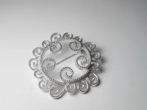 Vintage Silver Tone Spiral Scrolled Circle Brooch, Sarah Coventry, 1970's