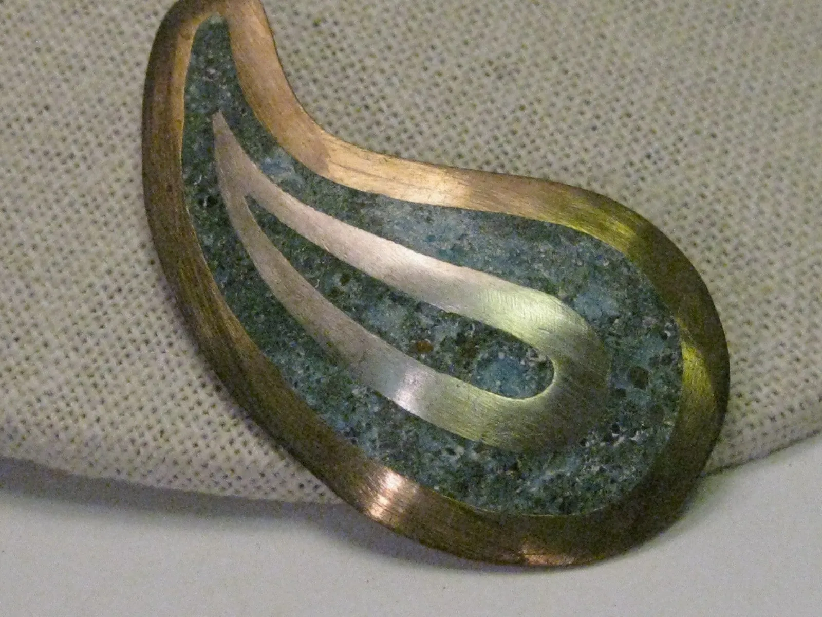 Vintage Taxco Brooch & Pendant Combination, Sterling Silver, 10kt Gold Plated Paisley Shaped, Turquoise Composite