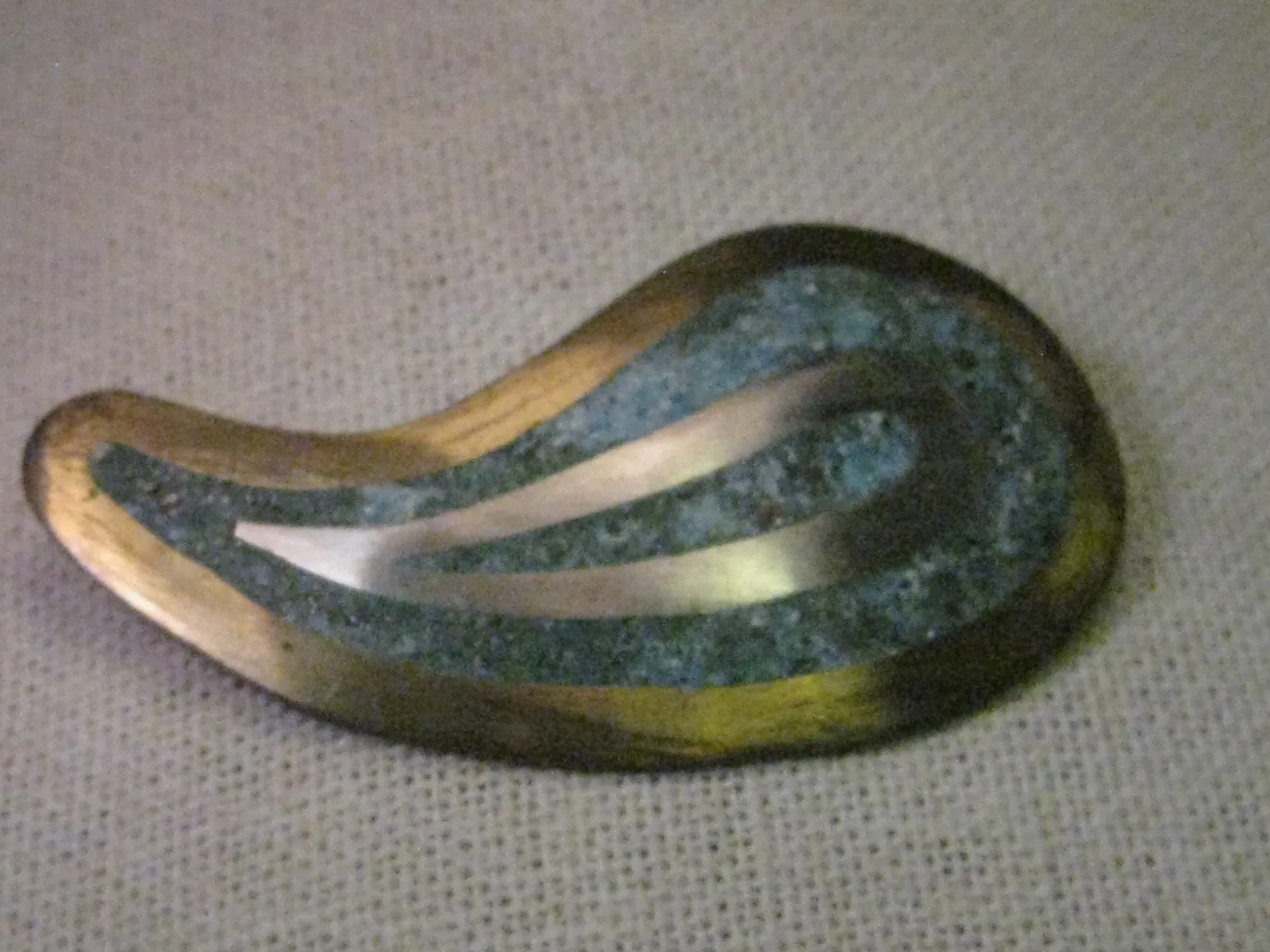 Vintage Taxco Brooch & Pendant Combination, Sterling Silver, 10kt Gold Plated Paisley Shaped, Turquoise Composite