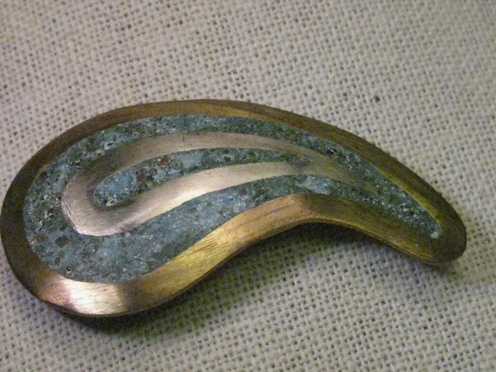 Vintage Taxco Brooch & Pendant Combination, Sterling Silver, 10kt Gold Plated Paisley Shaped, Turquoise Composite