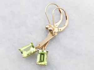 Yellow and Rose Gold Bar Peridot Drop Earrings
