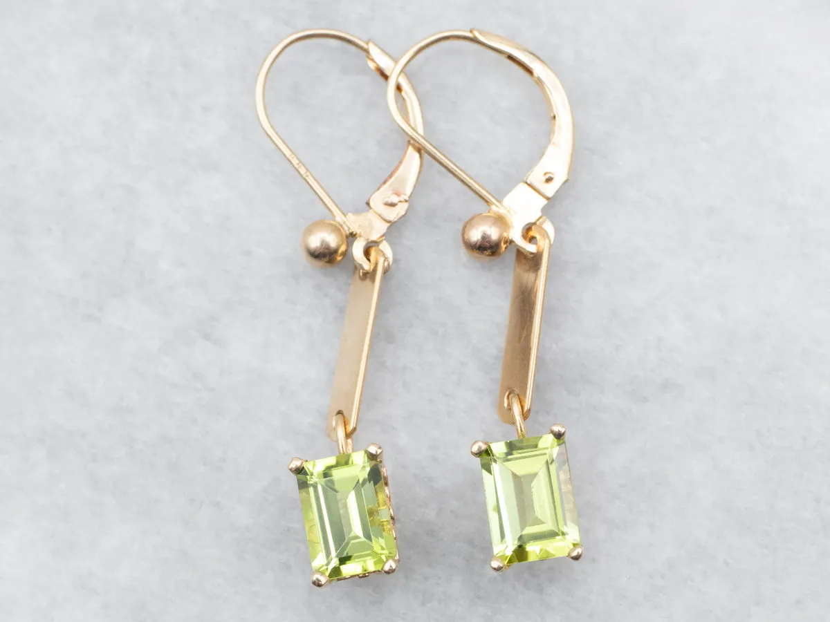 Yellow and Rose Gold Bar Peridot Drop Earrings