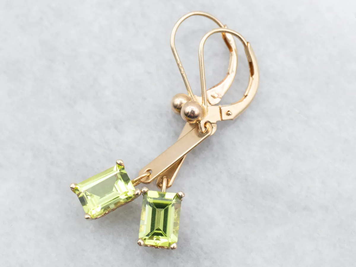 Yellow and Rose Gold Bar Peridot Drop Earrings