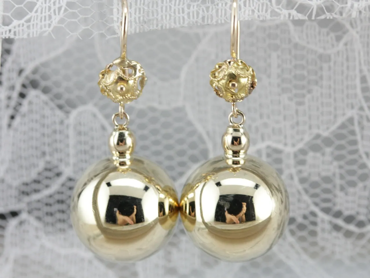 Yellow Gold Ball Drop Earrings