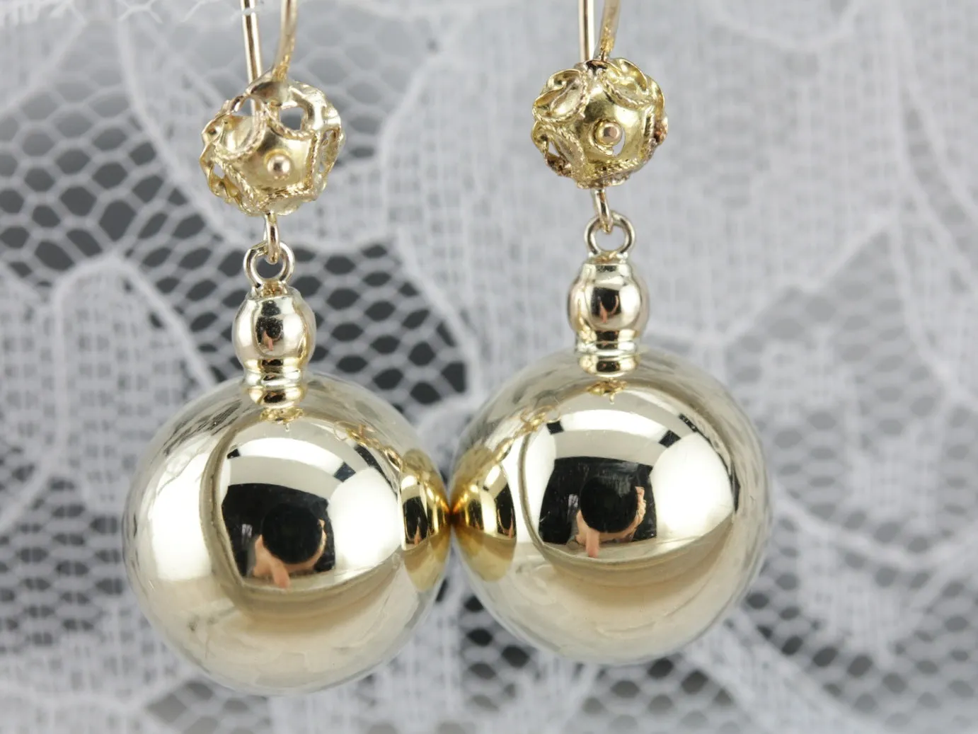 Yellow Gold Ball Drop Earrings