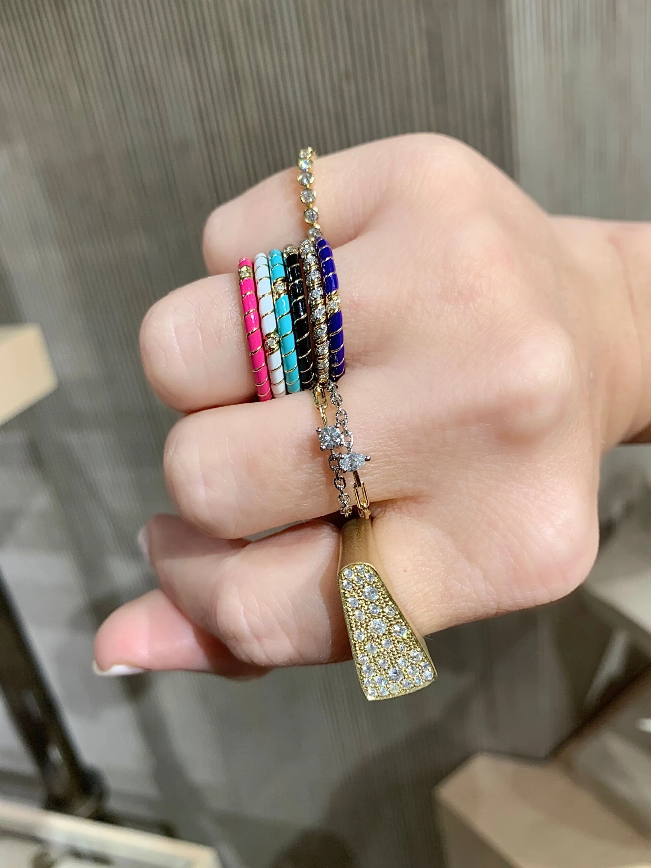Yvonne Leon Diamond Enamel Gold Stacking Rings